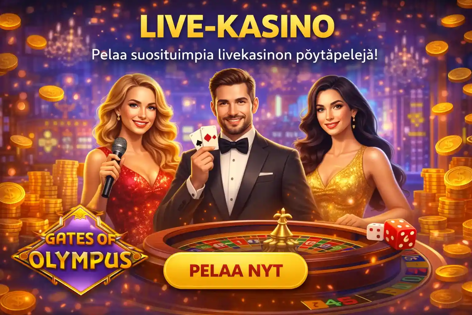 Live-kasino banneri ruletin ja jakajien kanssa